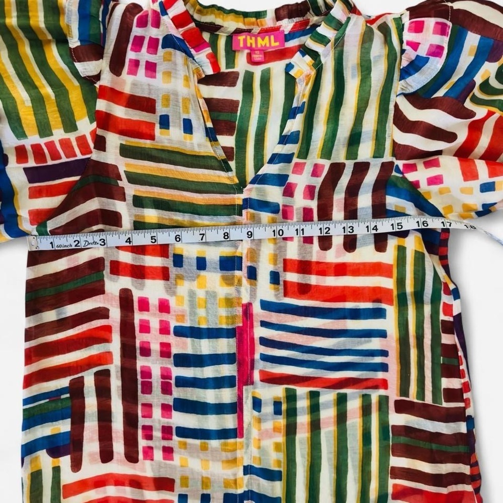 THML Abstract Print Ruffle Sleeve Blouse XS - Picture 4 of 7
